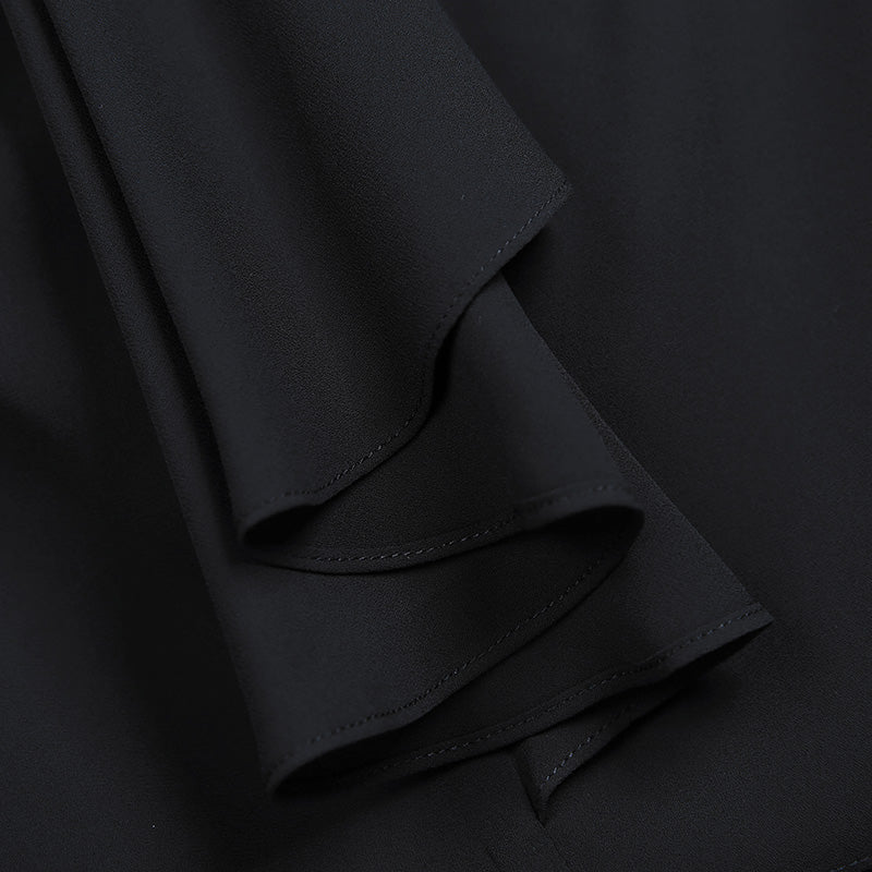 JJparty-2A56 Women solid round neck front draped design cut-out waist asymmetric hem day dress