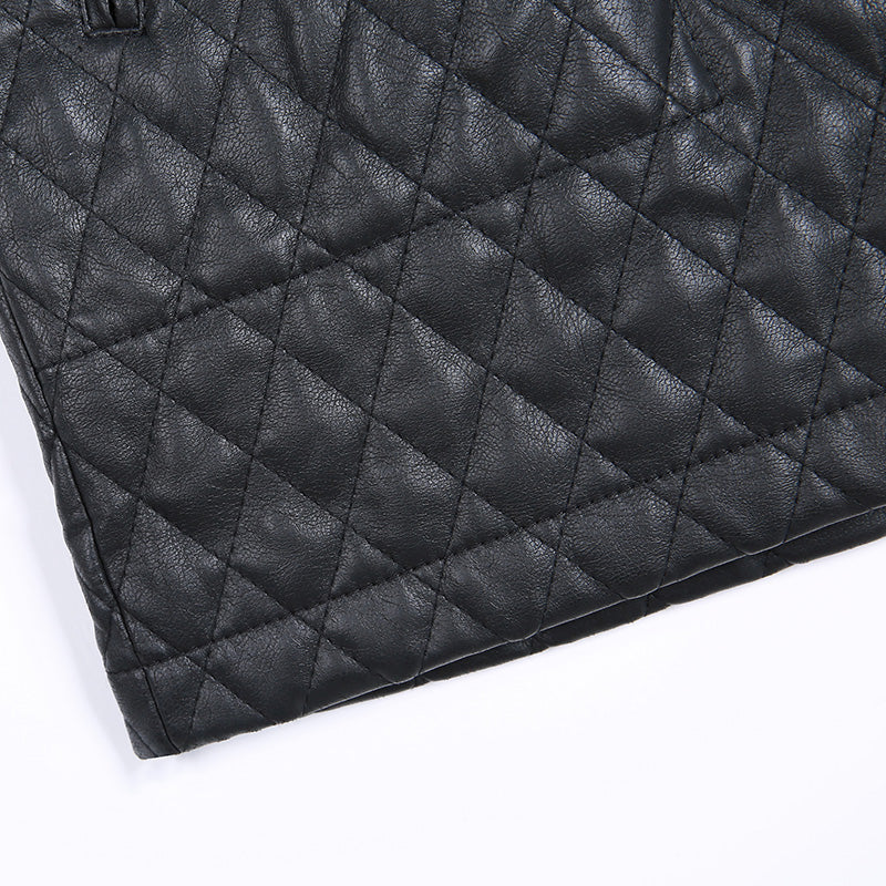 JJparty-S253 Women faux leather diamond quilted mini skirt