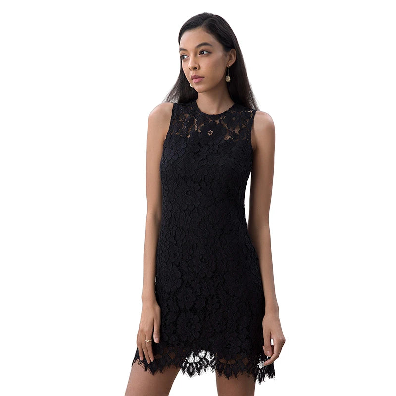 JJparty-D097 Women floral eyelash lace sleeveless fitted day and party mini dress