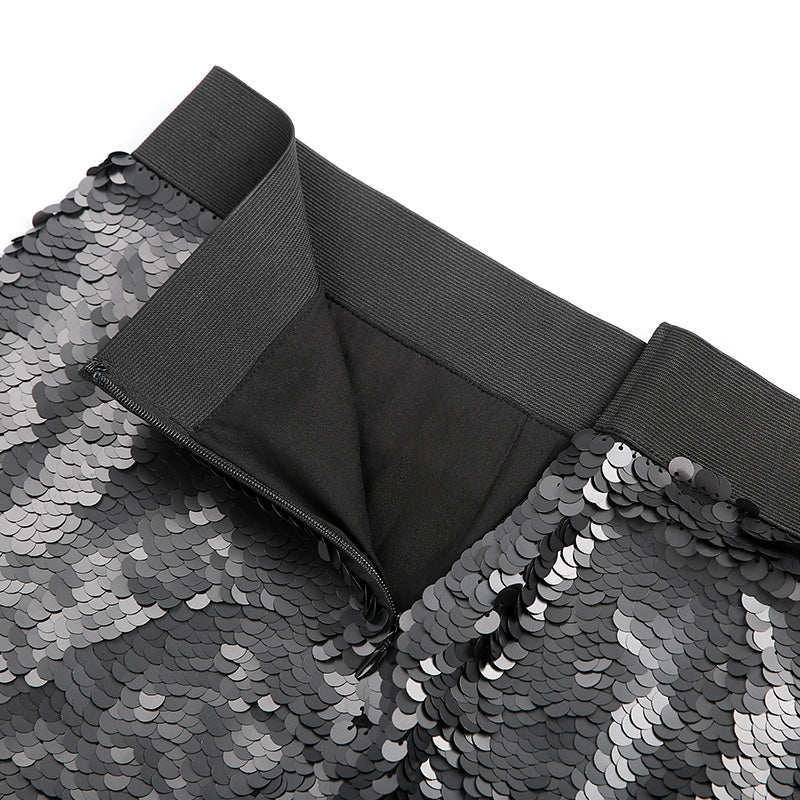 JJparty-C104 Women silk fully sequinned party min skirt