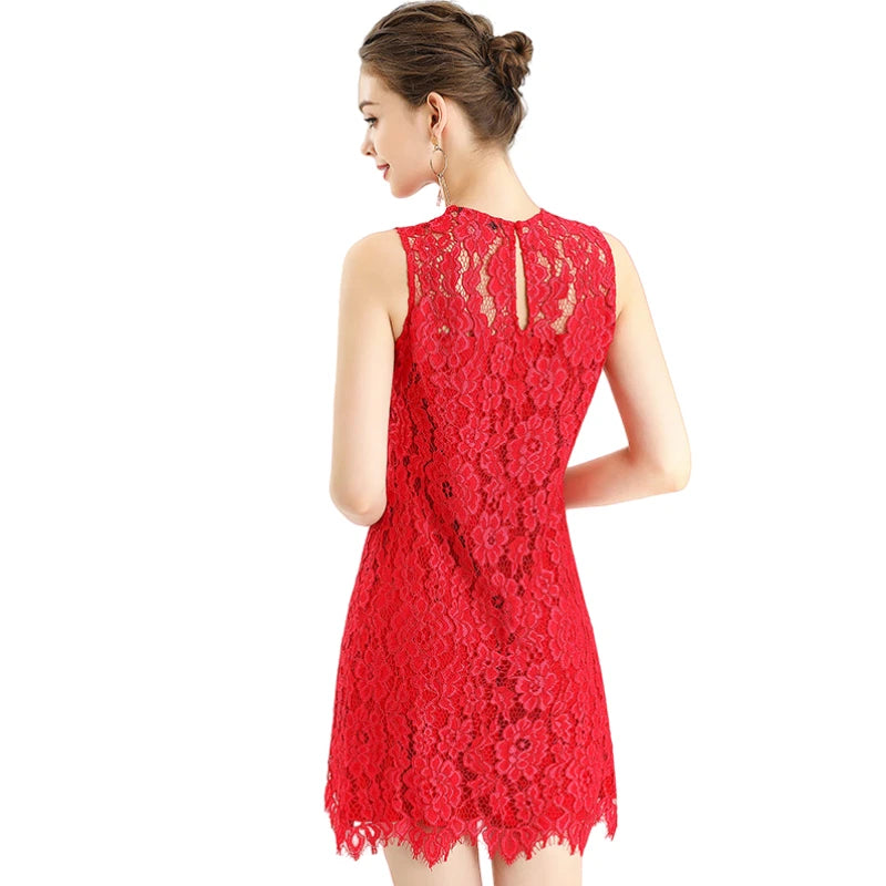 JJparty-D097 Women floral eyelash lace sleeveless fitted day and party mini dress