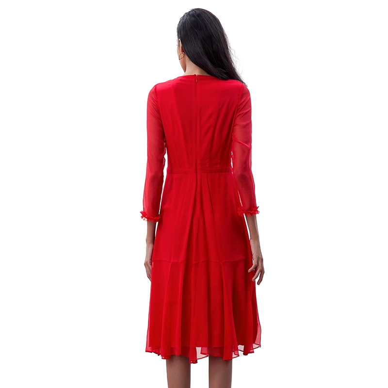 JJparty-D270 Women silk crinkle chiffon three-quarter sleeves flared midi party dress