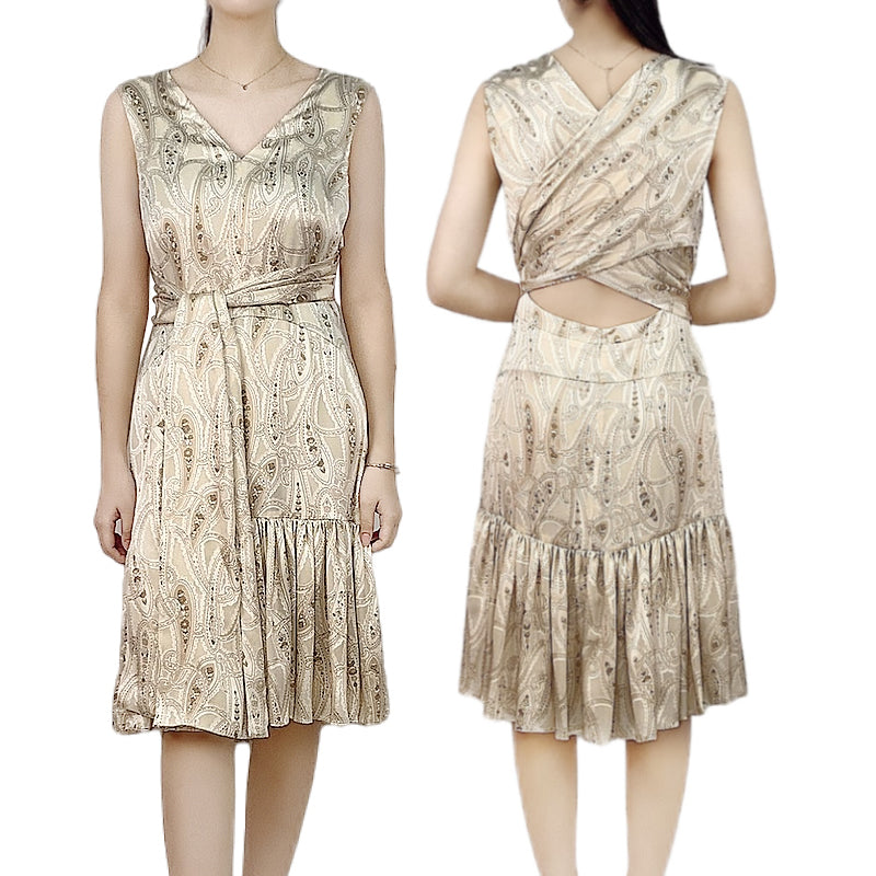 JJparty-D230 Women paisley print wraparound tie-waist tiered party dress
