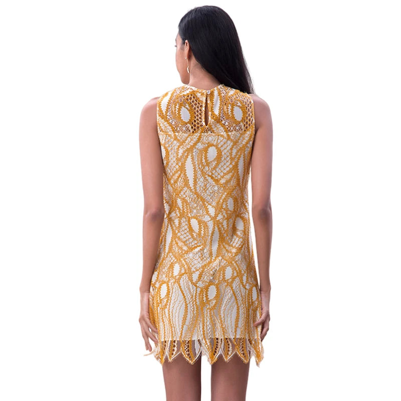 JJparty-D097-1 Women fashion eyelash lace sleeveless fitted day and party mini dress