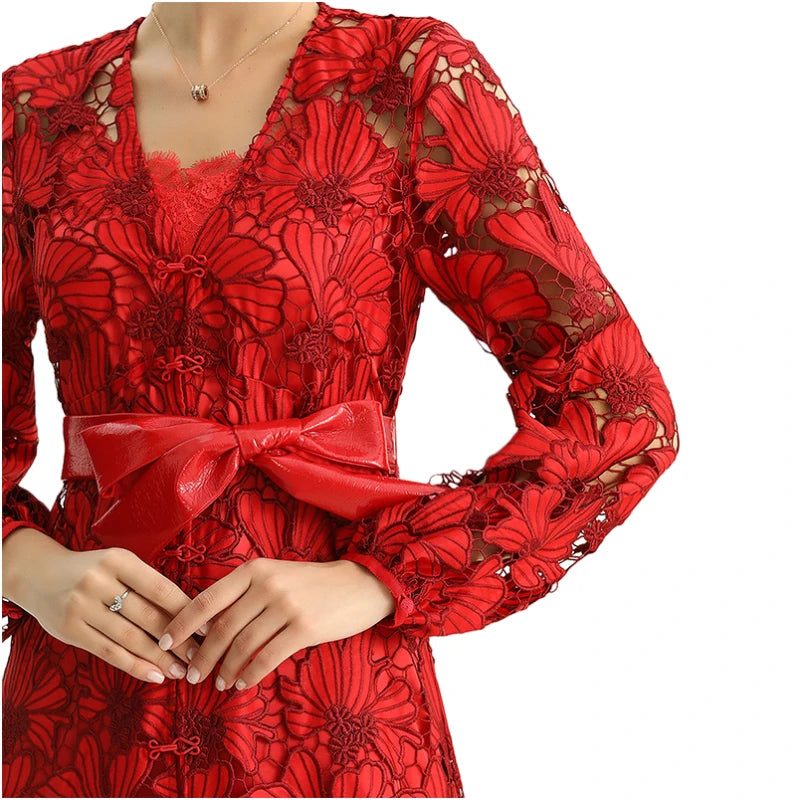 JJparty-C165-1 Women cut out embroidery maxi evening dress