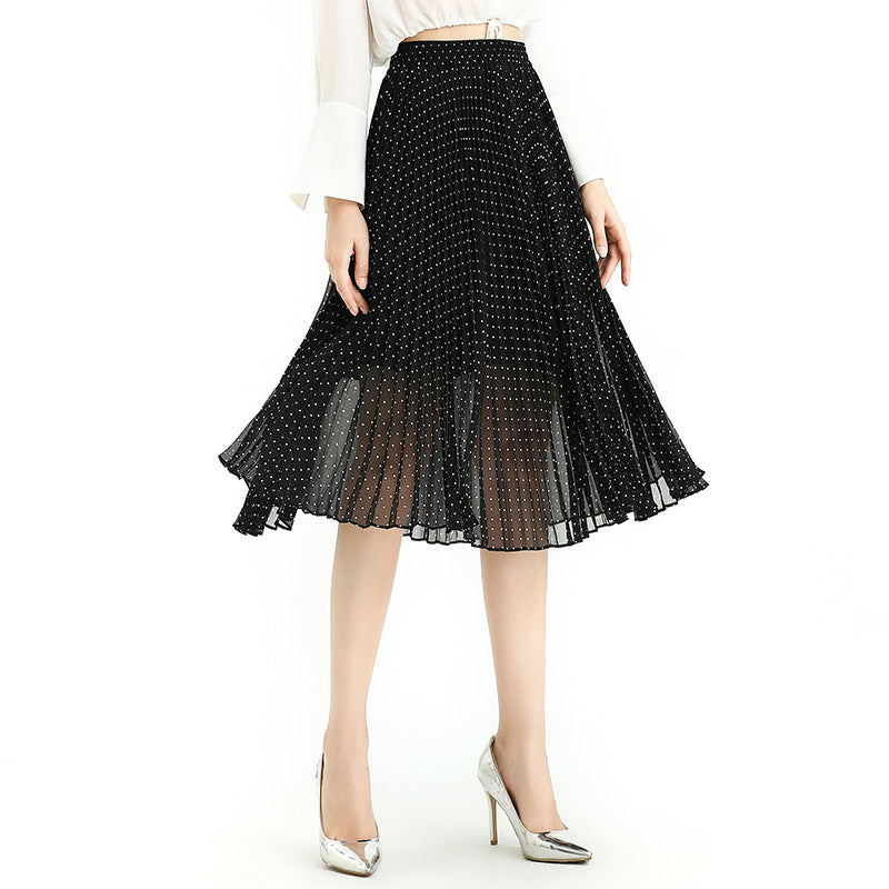 JJparty-S076-2 Women floral print chiffon pleated casual midi skirt