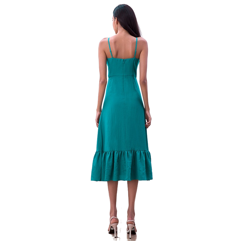 JJparty-D261-2 Women solid strappy tiered ruffle flared midi party dress