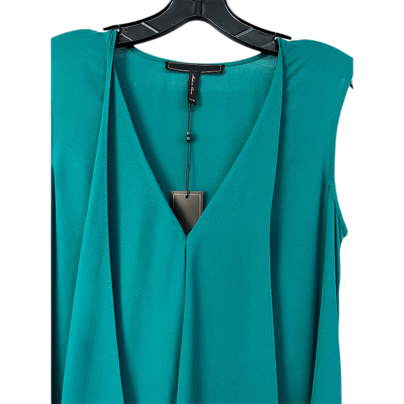 JJparty-8A59 Women solid V-neck front drape high-low design asymmetric hem day dress