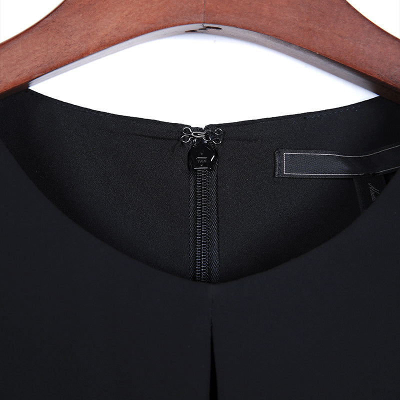 JJparty-2A56 Women solid round neck front draped design cut-out waist asymmetric hem day dress