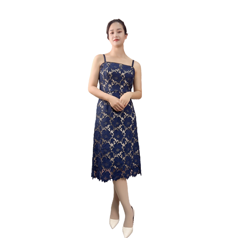 JJparty-D405 Women flower embroidered lace bare shoulder midi party dress