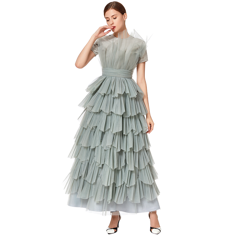 JJparty-D132-1 Girls velvet short sleeves top pleated ruffle tiered tulle gown