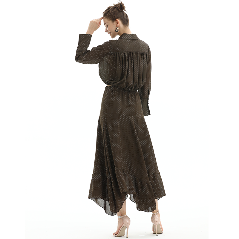 JJparty-S068-1 Women polka dot print asymmetric panelled long flare handkerchief skirt