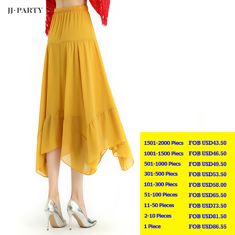 JJparty-S068-7 Women solid chiffon asymmetric panelled long flare handkerchief skirt