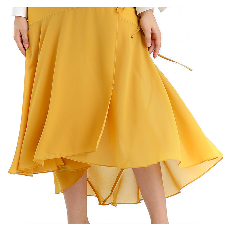 JJparty-S070-3 Women solid wrap design panelled asymmetric casual midi skirt