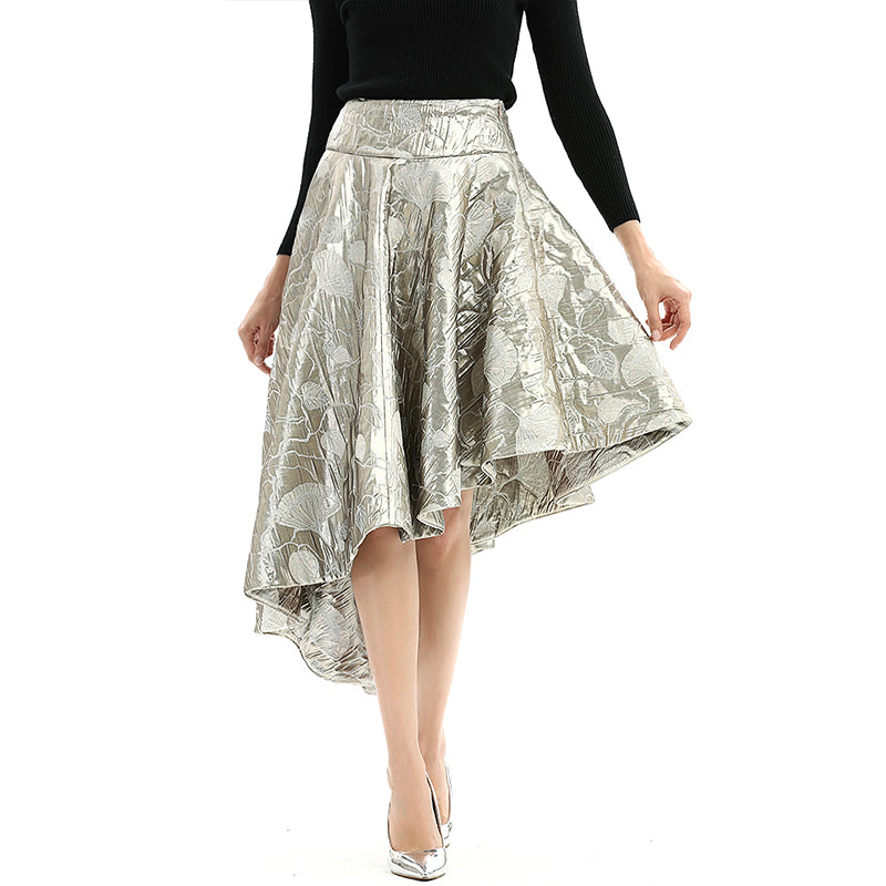 JJparty-S144 Women metallic bubble jacquard full circle asymmetric flare party skirt