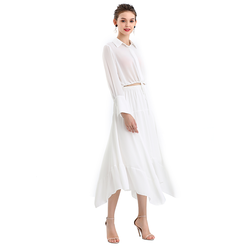 JJparty-S068-10 Women solid asymmetric panelled long flare handkerchief skirt