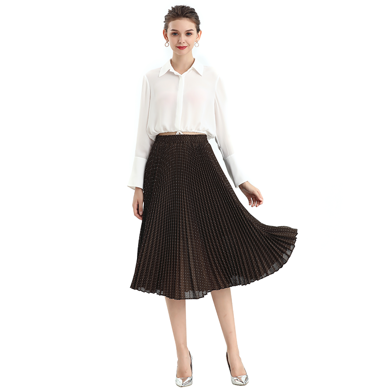 JJparty-S076-1 Women polka dot print pleated midi casual skirt