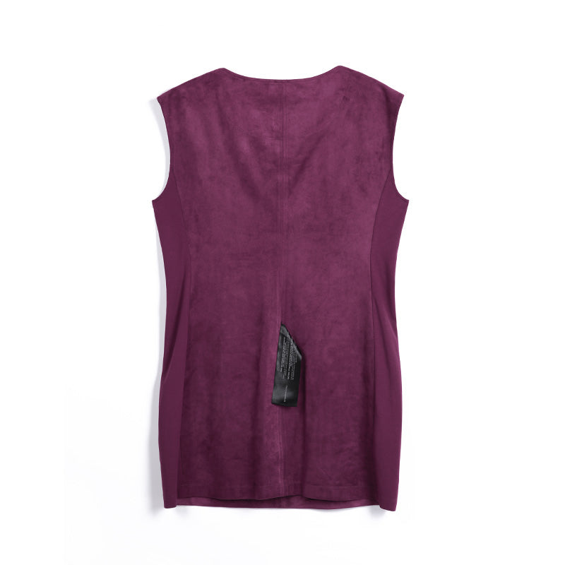 JJparty-9B48 Women stretch faux suede metal zip shoulder mini sheath dress