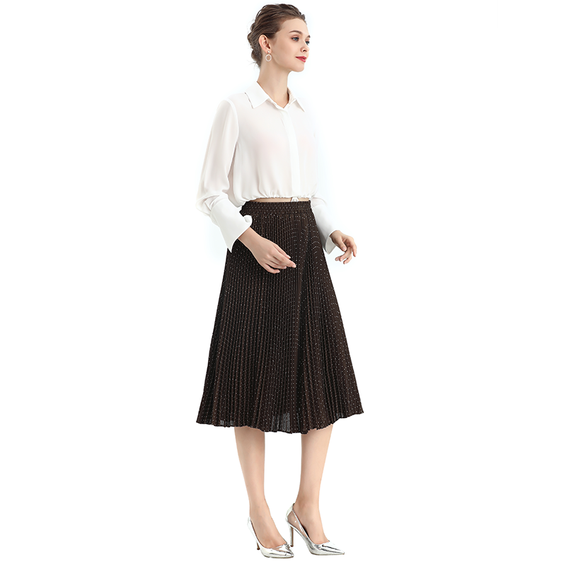 JJparty-S076-1 Women polka dot print pleated midi casual skirt