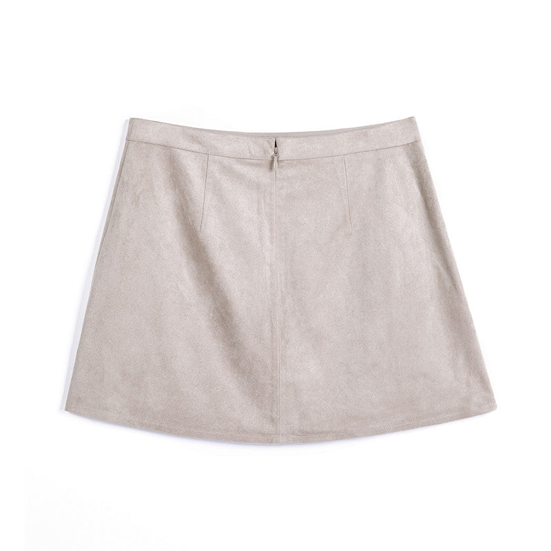 JJparty-G643 Women solid faux suede mock wrap mini skirt
