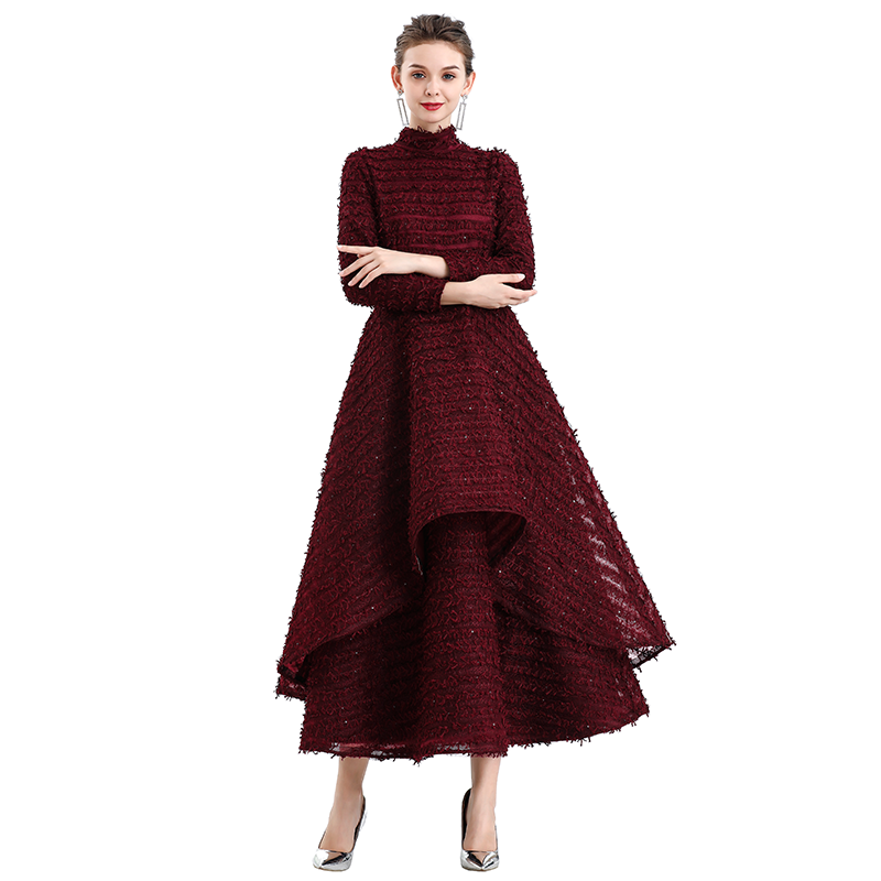 JJparty-D120 Girls All-over embroidered ribbon detailing long sleeves evening midi gown