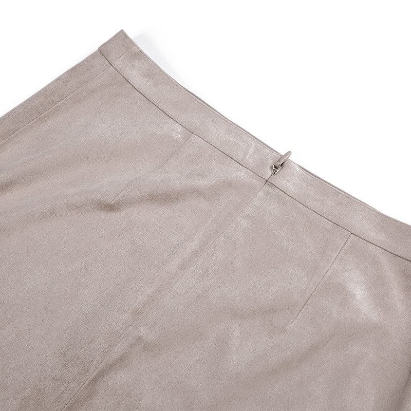 JJparty-G643 Women solid faux suede mock wrap mini skirt