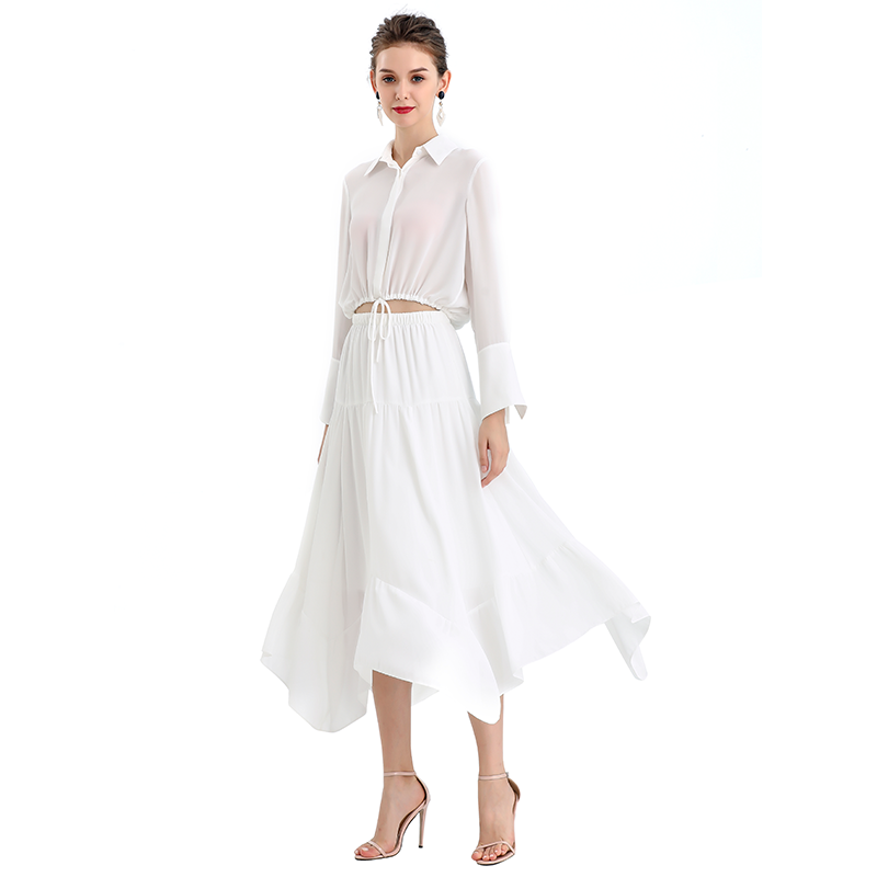 JJparty-S068-10 Women solid asymmetric panelled long flare handkerchief skirt