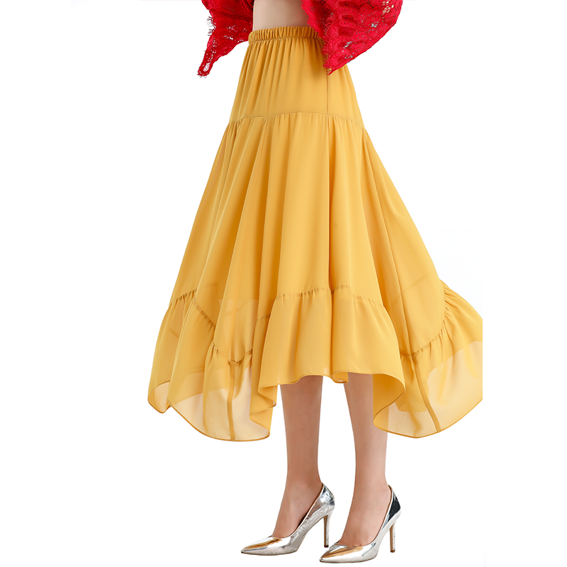 JJparty-S068-7 Women solid chiffon asymmetric panelled long flare handkerchief skirt