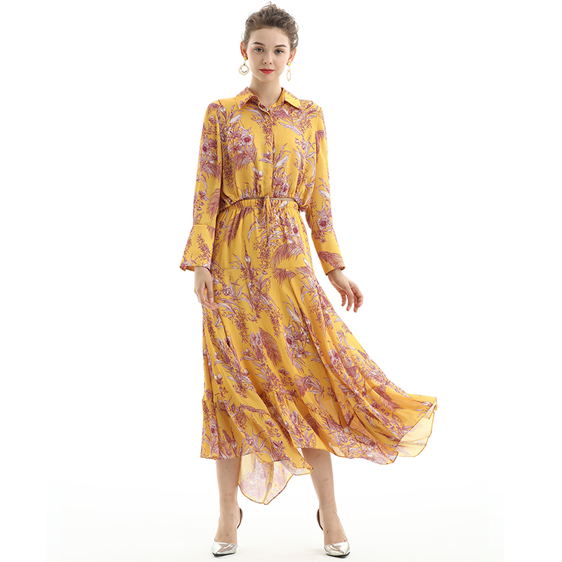 JJparty-S068 Women floral print asymmetric panelled long flare handkerchief skirt