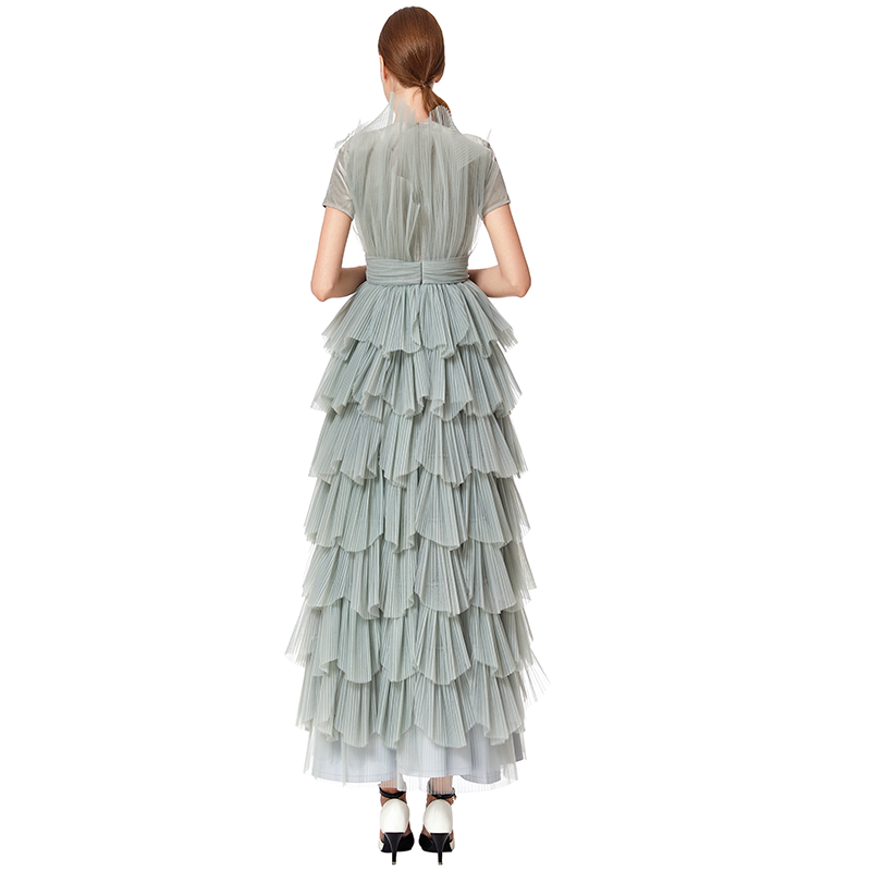 JJparty-D132-1 Girls velvet short sleeves top pleated ruffle tiered tulle gown