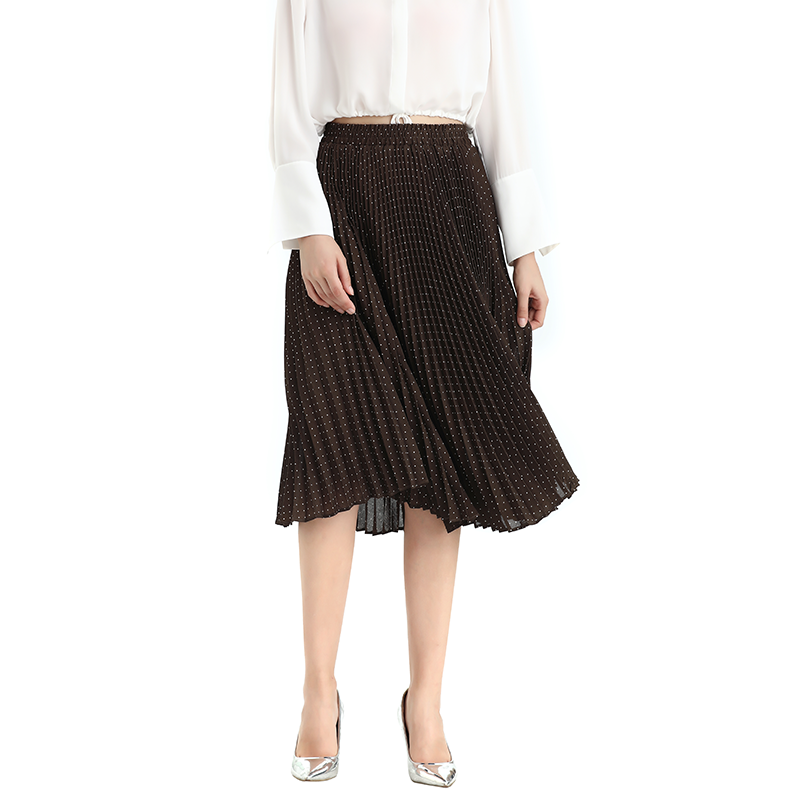 JJparty-S076-1 Women polka dot print pleated midi casual skirt