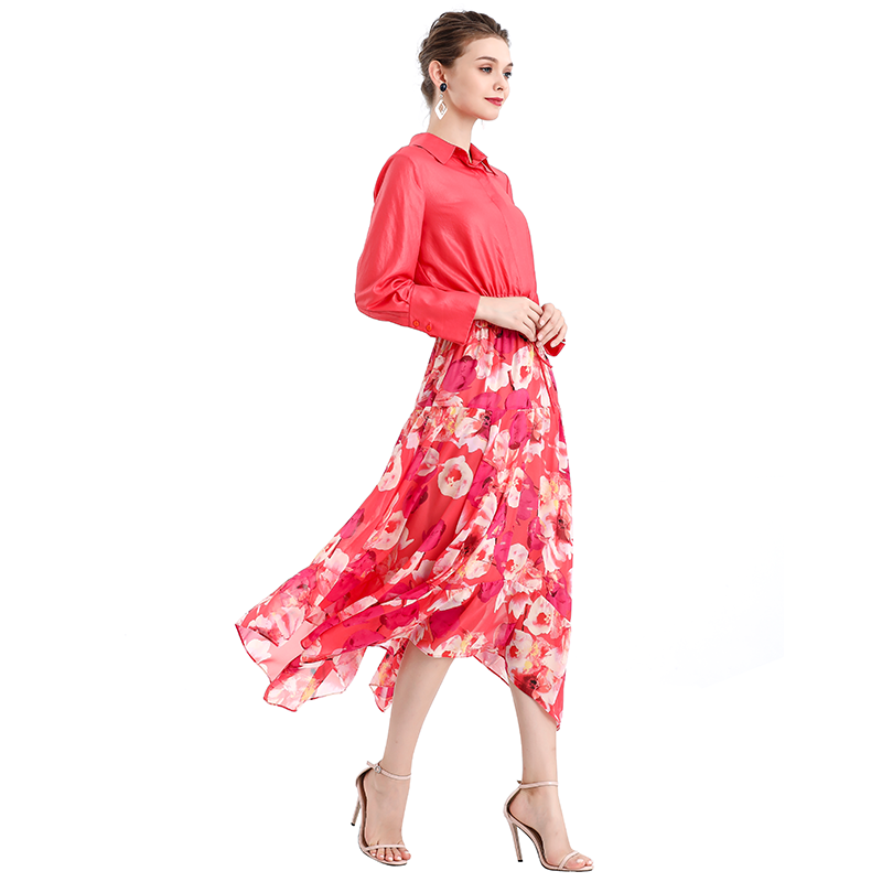 JJparty-S068-8 Women floral print chiffon asymmetric panelled long flare handkerchief skirt