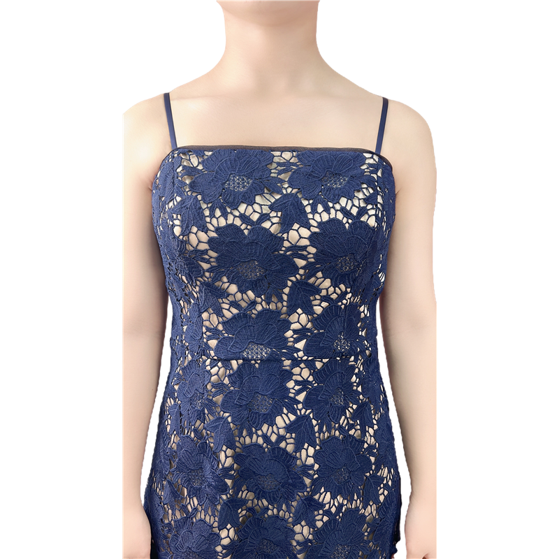 JJparty-D405 Women flower embroidered lace bare shoulder midi party dress