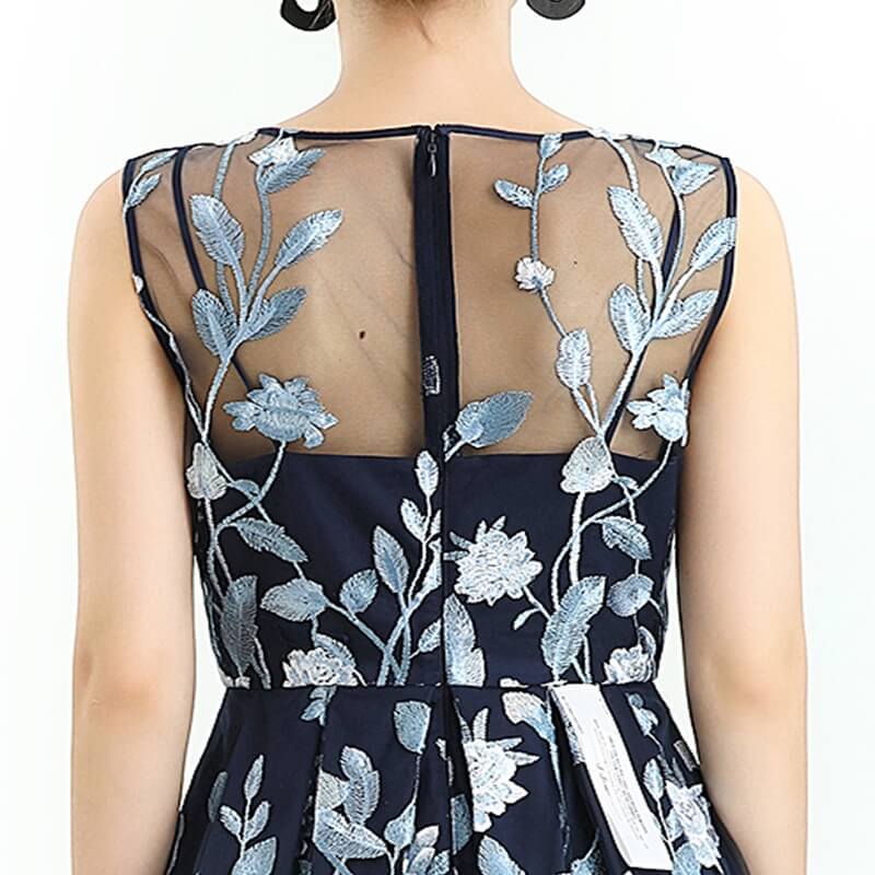 JJparty-D055 Women all-over floral embroidered V neck sleeveless full circle flared maxi evening dress