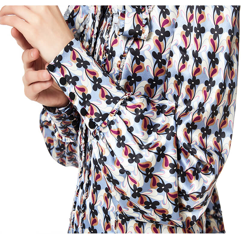 JJparty-D140 Women flower print bow tie long puff sleeves tiered midi day dress