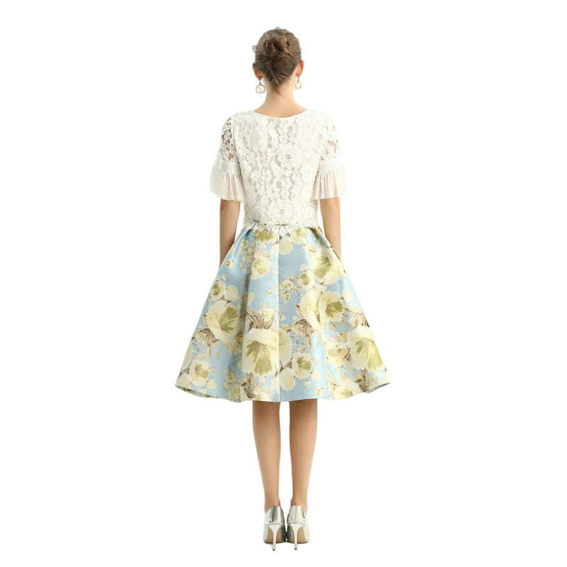 JJparty-S137-2 Women metallic floral jacquard inverted pleat A-line midi skirt