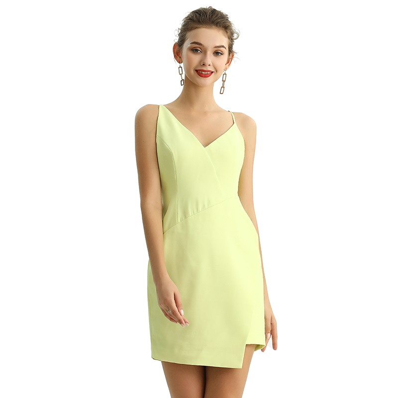 JJparty-D210 Women solid crepe asymmetric neckline mini evening dress