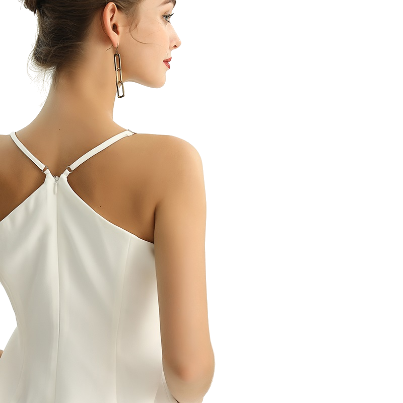 JJparty-D210 Women solid crepe asymmetric neckline mini evening dress