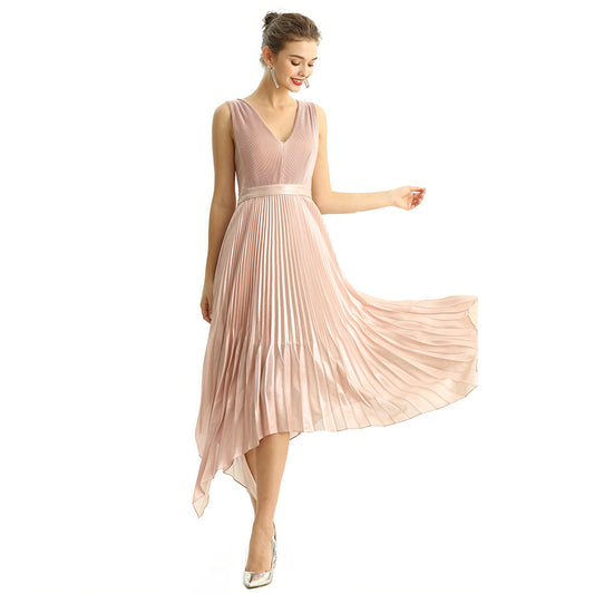 JJparty-D205 Women metallic chiffon sunburst pleated midi evening dress