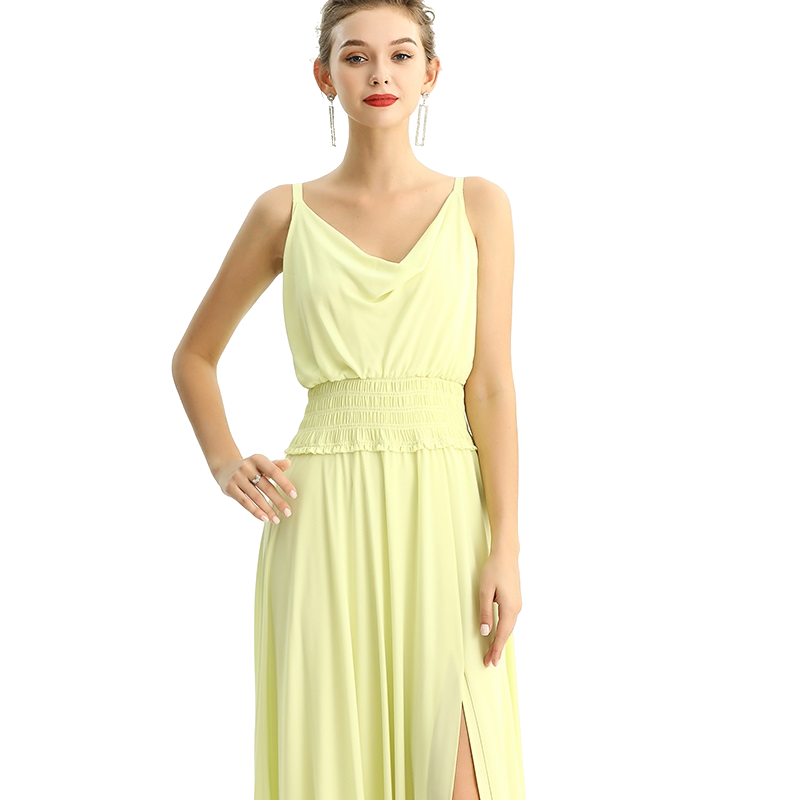 JJparty-D207 Women solid heavy georgette cowl neck maxi evening dress