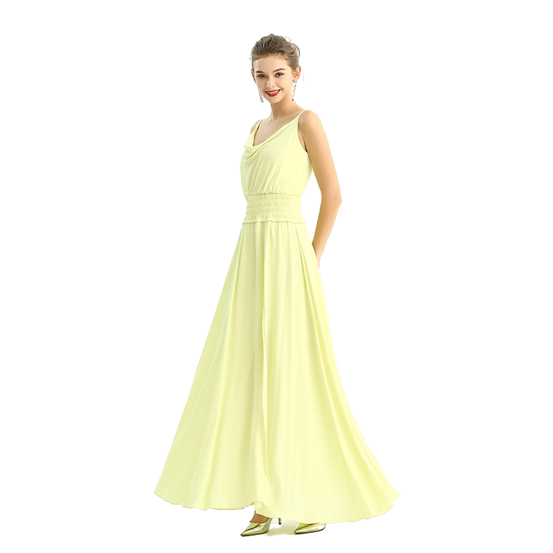 JJparty-D207 Women solid heavy georgette cowl neck maxi evening dress