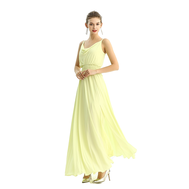 JJparty-D207 Women solid heavy georgette cowl neck maxi evening dress