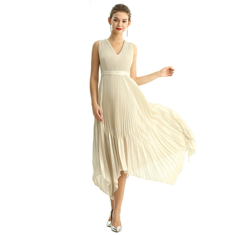 JJparty-D205 Women metallic chiffon sunburst pleated midi evening dress