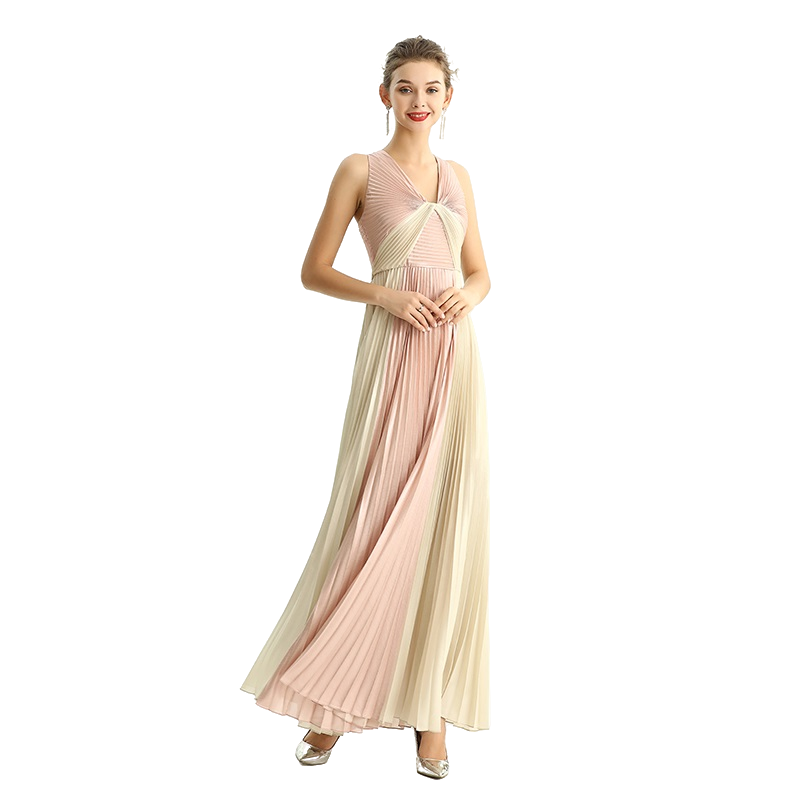 JJparty-D209 Women color block metallic chiffon pleated maxi evening dress