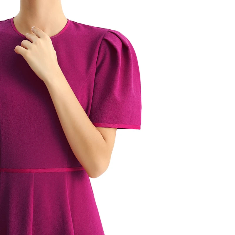 JJparty-D094 Women solid short puffy sleeve mini day dress