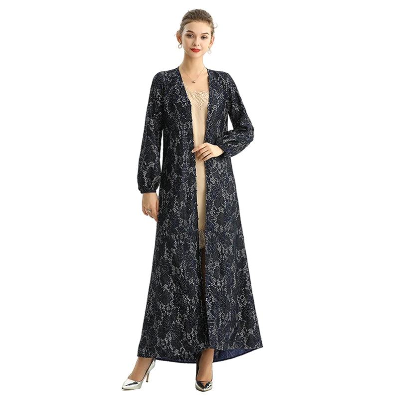 JJparty-C165 Women bonded sequinned lace long sleeves evening maxi robe dress