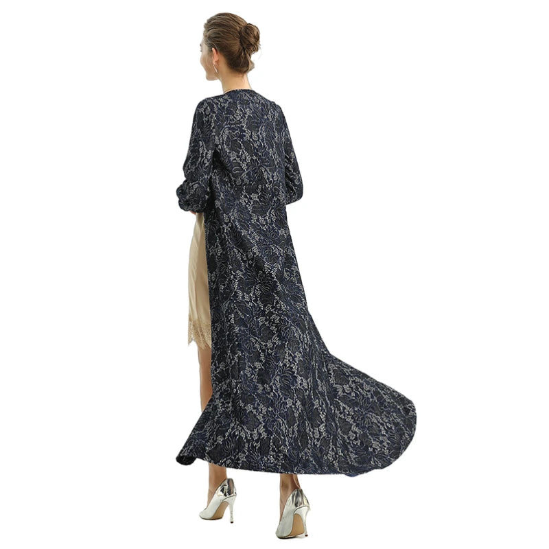 JJparty-C165 Women bonded sequinned lace long sleeves evening maxi robe dress