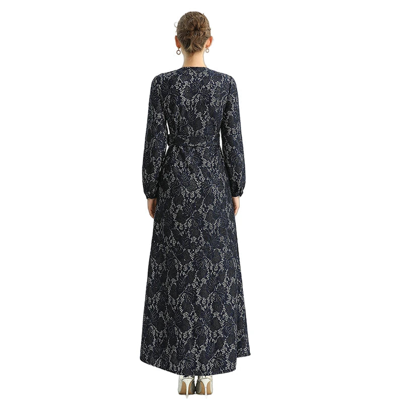 JJparty-C165 Women bonded sequinned lace long sleeves evening maxi robe dress