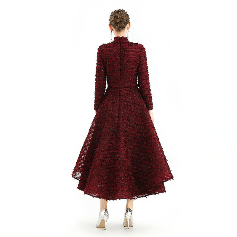JJparty-D120 Girls All-over embroidered ribbon detailing long sleeves evening midi gown