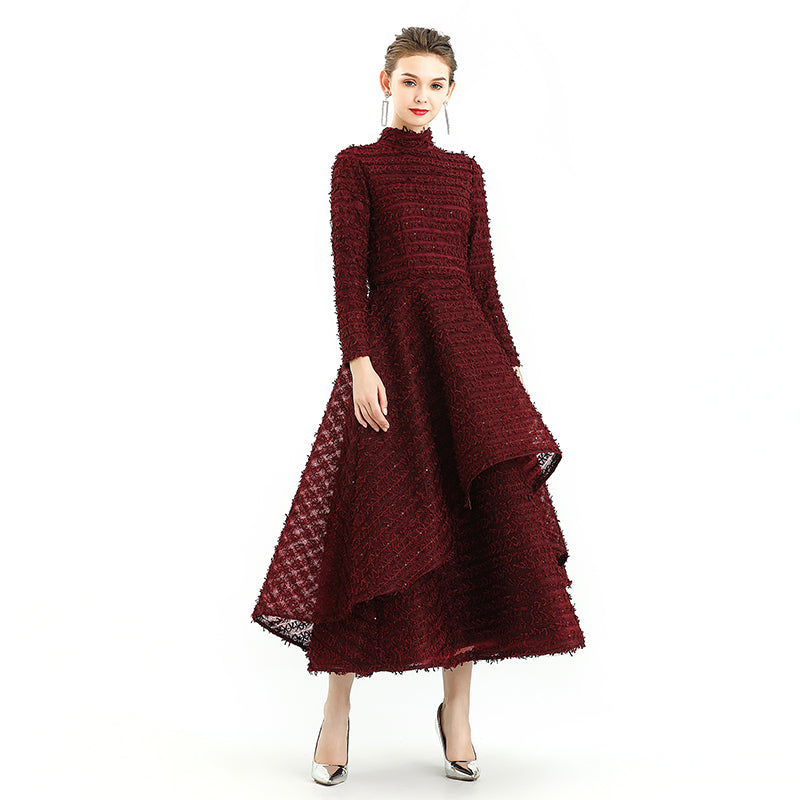 JJparty-D120 Girls All-over embroidered ribbon detailing long sleeves evening midi gown
